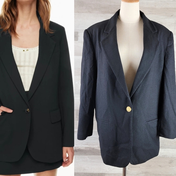 Sag Harbor Jackets & Blazers - Vintage Sag Harbor Black Single Button Wool Blazer Women's 16
